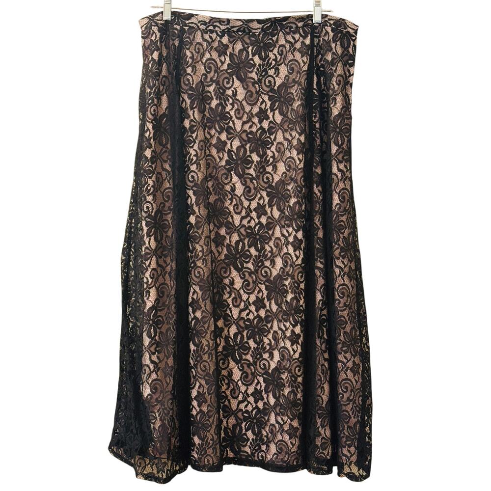 Dressbarn Black Lace and Blush Lined Long Maxi Skirt Plus Size 2X